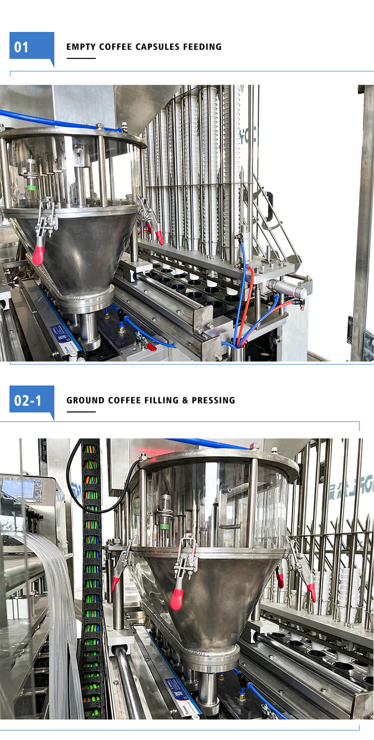 automatic coffee capsule filling and sealing machine for k-cup flavour adding Powder elevator loading